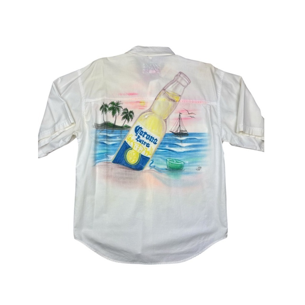 Vintage Bugle Boy White Button Down Shirt Men's Large Custom Corona Naval Issue